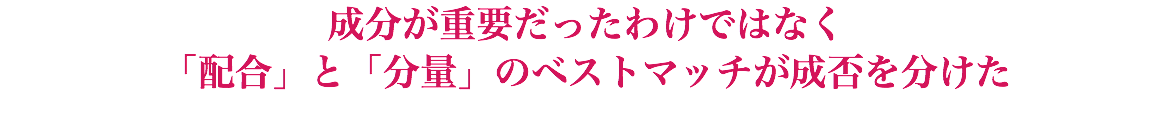 成分が重要だったわけではなく 「配合」と「分量」のベストマッチが成否を分けた